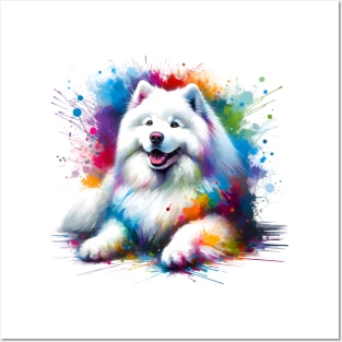 Samoyed Dog Captured in Colorful Abstract Splash Art Posters and Art